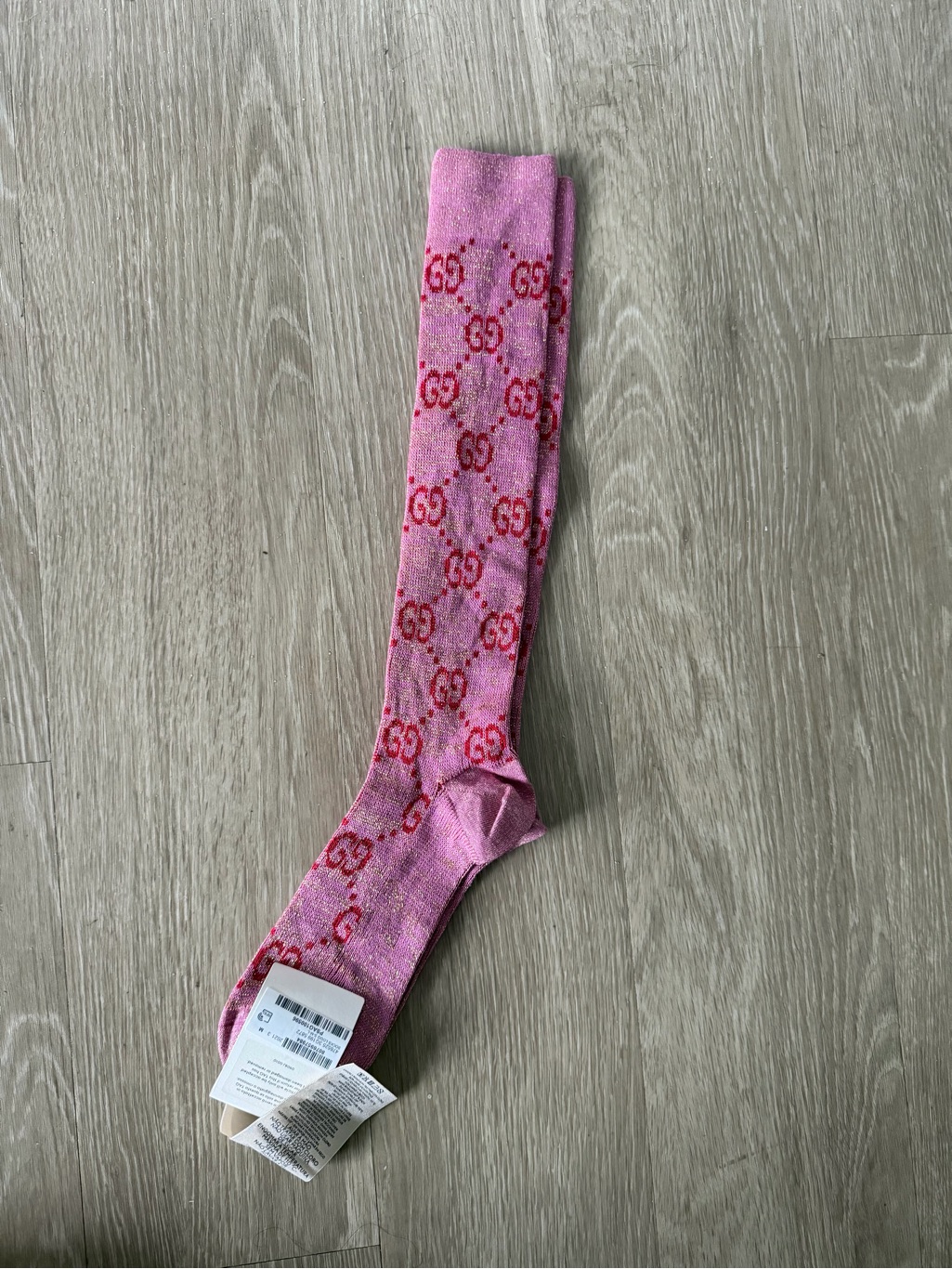 Designer Pink Gg Logo Knee-High Socks